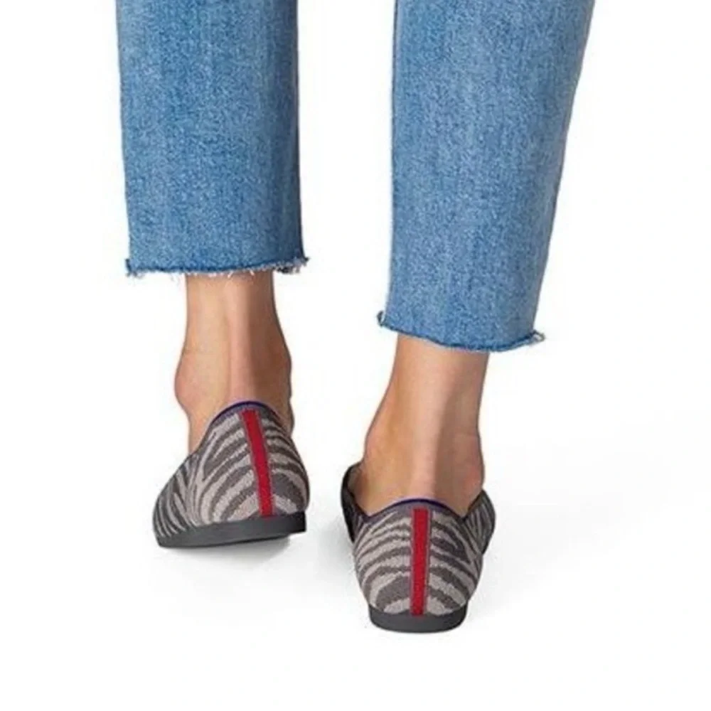 Rothy’s - Women’s The point flat shoes grey knit Zebra print slip on size 9.5